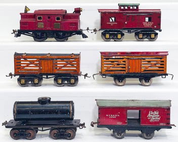 Ives Prewar O Gauge 3251 Red Electric and Five (5) Assorted Freight Cars