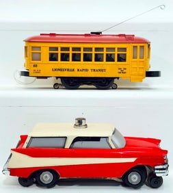 Lionel Postwar O Gauge 68 Executive Inspection Car with ivory roof and 60 Trolley