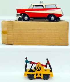 Lionel Postwar O Gauge 68 Executive Inspection Car cream roof Boxed, and 65 yellow Hand Car