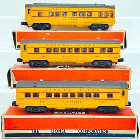 Lionel Postwar O Gauge 2481 -2482 -2483 Yellow and Gray Passenger Cars