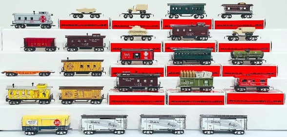 New Marx Modern O Gauge Twenty-Four (24) Assorted Passenger Cars and Freight Cars