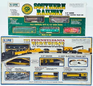 K-Line Modern O Gauge Southern Railway 5 Unit Electric Freight Set and the Pennsylvania Work Car Set