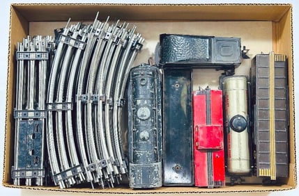 Marx Postwar O Gauge 999 Locomotive/NYC Tender and Four (4) Assorted Freight Cars