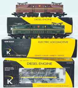 K-Line Modern O Gauge Erie S -2 Diesel Switcher/PRR GG1 Electric Locomotive X2 Boxed