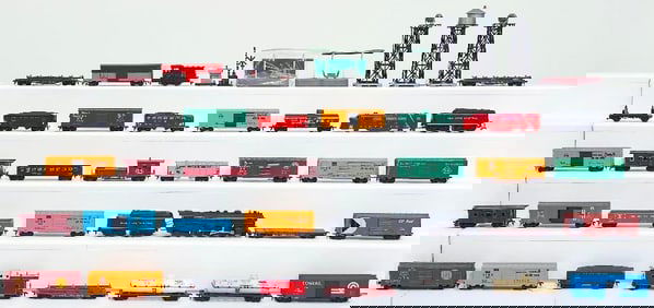 Marx Postwar HO Scale Thirty-Two (32) Assorted Freight Cars/ New York Central Hudson Locomotive