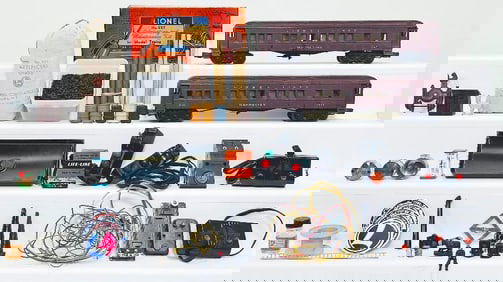 Lionel Postwar O Gauge Assorted Accessories and 2628 X2 Madison Cars