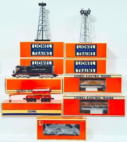 Lionel Modern O Gauge Nine Assorted Accessories/Freight and Passenger Cars/TTOS SD?9 Diesel Engine