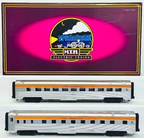 MTH Modern O Gauge Chessie 2 Car 70 foot ABS Sleeper/Diner Passenger Set with Ribbed Sides Boxed