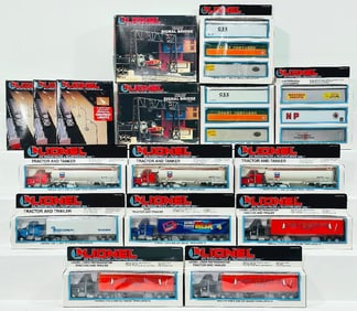 Lionel Modern O Gauge Operating Signal Bridge X2/3 Intermodal Containers Boxed X3/Lionel Tractor