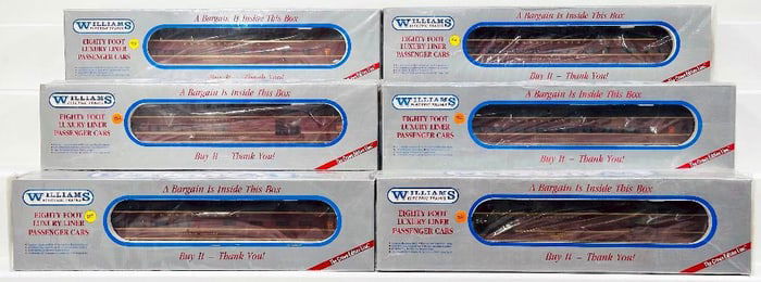 Williams Modern O Gauge Pennsylvania 80 East Luxury Liner Passenger Cars Six (6) Assorted Boxed