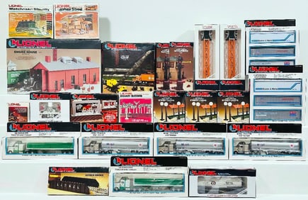 Lionel Modern O Gauge Twenty-four (24) Assorted Accessories and Freight Cars Boxed