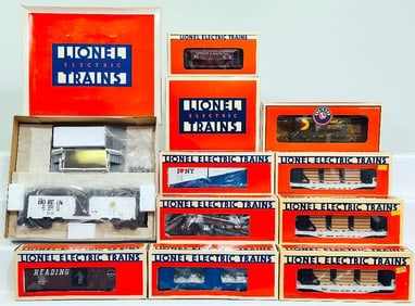 Lionel Modern Gauge Eight (8) Assorted Freight Cars/Illuminated Fueling Station/Operating Mail Car