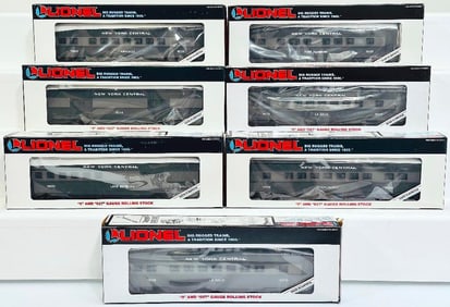 Lionel Modern O Gauge Seven (7) Assorted New York Central Passenger Cars Boxed