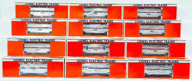 Lionel Modern O Gauge Twelve (12) Assorted Amtrak Passenger Cars Boxed