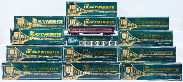 K-Line Modern O Gauge Union Pacific and Santa Fe Thirteen Assorted Heavyweight Passenger Cars Boxed