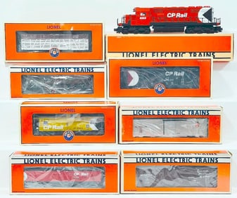 Lionel Modern O Gauge CP Rail SD - 40 Diesel Locomotive and Seven (7) Assorted Freight Cars Boxed
