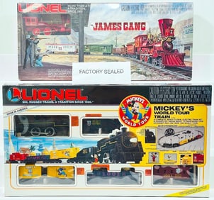 Lionel Modern O Gauge Mickey's World Tour Freight Train/The James Gang Old Time General Train Boxed