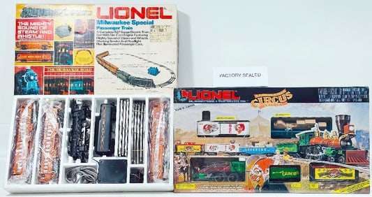 Lionel Modern O Gauge Lionelville Circus Special Freight Train and Milwaukee Special Passenger Train