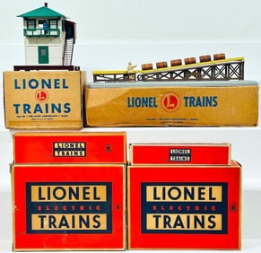 Lionel Postwar O Gauge 3656 Operating Cattle Car/450 Operating Signal Bridge/445 Operating Switch