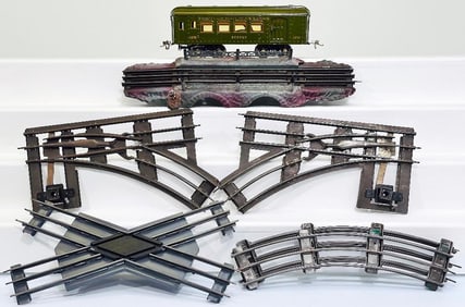 Ives Prewar O Gauge Bridge/Ives Prewar Wide Gauge Assorted Manual Switch X2, track sections curved