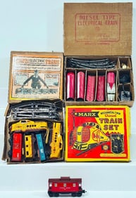 Marx Postwar O Gauge Mechanical Twin Diesel Train Set with M10005 A - A Diesel Units and Three Cars