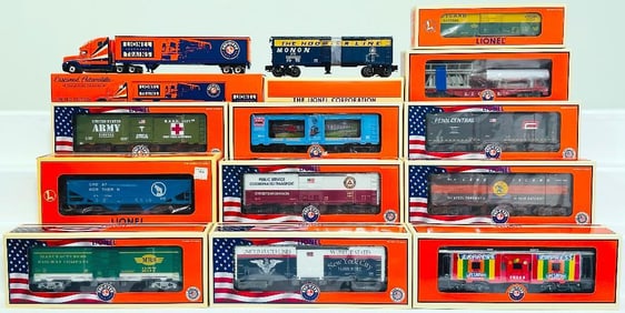 Lionel Modern O Gauge Thirteen (13) Assorted Freight Cars Boxed