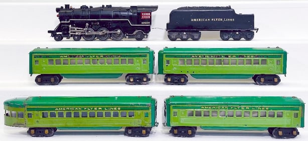 American Flyer Prewar O Gauge 1680 Hudson Steam Loco/Tender with 4 two-tone Green Passenger Cars
