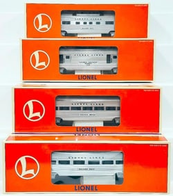 Lionel Modern O Gauge Four (4) Assorted Aluminum Passenger Cars Boxed