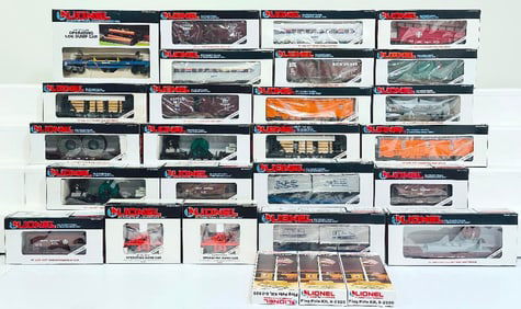 Lionel Modern O Gauge Twenty-One (21) Assorted Freight Cars and Operating Hand Car X2