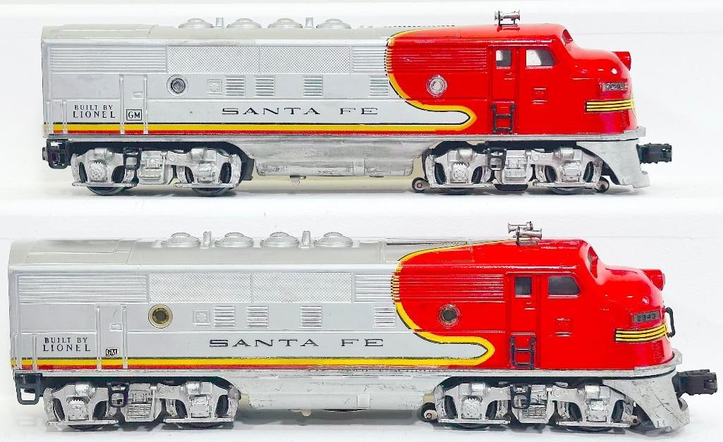 Lionel Postwar O Gauge 2343 Santa Fe A Powered - 2343 Santa Fe A Powered Unit: Lionel Postwar O Gauge 2343 Santa Fe A Powered - 2343 Santa Fe A Powered Unit, with one A Powered Unit in C7 or better and the other A Powered Unit in C7 minus because of small touch ups on the roof.