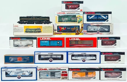 Lionel Modern O Gauge Pennsylvania Green 5 Stripe GG1 Electric Locomotive and Fifteen (15) Assorted