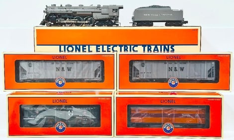 Lionel Postwar O Gauge NYC 4 - 6 - 4 Hudson Steam Locomotive and Tender and Four (4) Assorted Freigh
