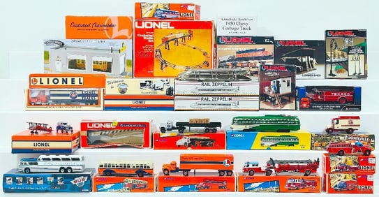 Lionel Modern O Gauge Graduated Trestle Set X2/Corgi Classics Trucks/Corgi Classics Street Car/Ertl