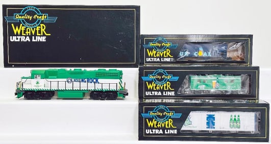 Lionel Modern O Gauge Three (3) Assorted Freight Cars and Weaver Modern O Gauge GP-38-2 Diesel Locom