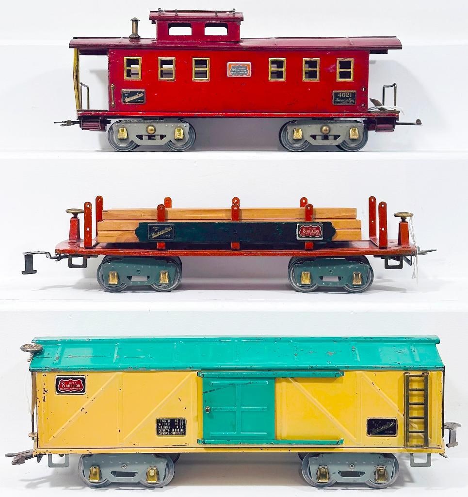 American Flyer Prewar Wide Gauge 4021 Caboose/4011 Lumber Car/4018 Box Car (1 of 6)
