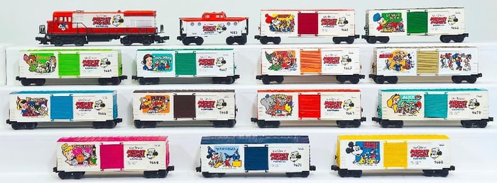 Lionel Modern O Gauge Walt Disney Mickey Mouse Express Switcher and Fourteen Assorted Freight Cars