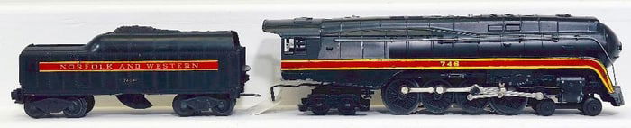 Lionel Postwar O Gauge 746 Norfolk and Western Steam Locomotive and Short Stripe Tender