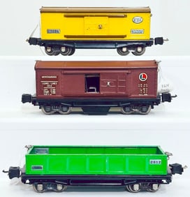 Lionel Prewar O Gauge 2812 green Gondola/3814 Decaled Version Merchandise Car/814 Box Car