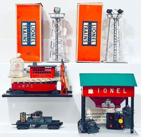 Lionel Postwar O Gauge 342 Culvert Unloader with 6342 Car/497 Coaling Station and coal bag