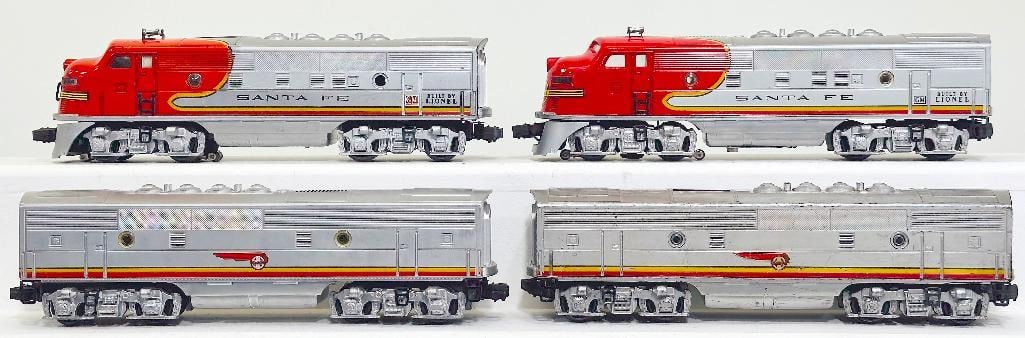 Lionel Postwar O Gauge 2353 Santa Fe A Dummy Unit/2333 A Dummy Unit/ 2333B Unit/ 2343B Unit: Lionel Postwar O Gauge 2353 Santa Fe A Dummy Unit/2333 A Dummy Unit/ 2333B Unit/ 2343B Unit, with the 2353 Dummy Diesel Unit in C7 minus, the 2343B Unit in C7, the 2333 B Unit in C6 and the 2333 Dummy