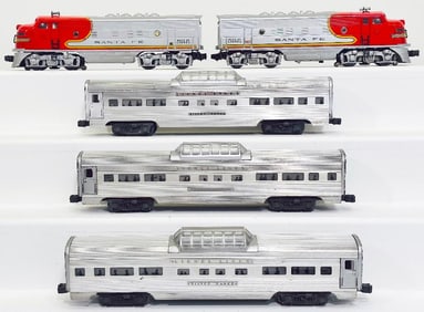 Lionel Postwar O Gauge 2343 Santa Fe A - A Diesel Units and Three (3) Assorted Passenger Cars