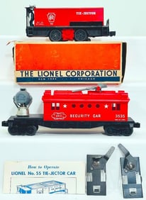 Lionel Postwar O Gauge 55 Tie-Jector Car and 3535 Security Car