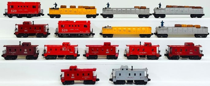 Lionel Postwar O Gauge 520 X2/Eight (8) Assorted Cabooses/Five (5) Assorted Barrel Cars