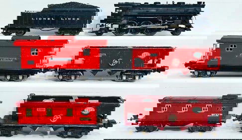 Lionel Prewar O Gauge 224 Steam Locomotive and 2224W Tender with Four (4) Assorted Freight Cars