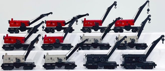 Lionel Postwar O Gauge Twelve (12) Assorted Crane Cars
