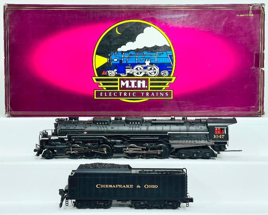 MTH Modern O Gauge Premier Chesapeake and Ohio 2 - 6 - 6 - 6 Allegheny Steam Locomotive and: MTH Modern O Gauge Premier Chesapeake and Ohio 2 - 6 - 6 - 6 Allegheny Steam Locomotive and Tender with PS 2.0 Boxed, in C7 and with its original box and instructions.