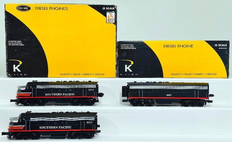 K-Line Modern O Gauge Southern Pacific Black Widow F – 7 A – B – A Diesel Set Boxed