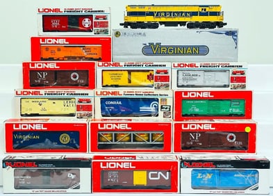 Lionel Modern O Gauge Virginian Fairbanks Morse Dual Motor Diesel Locomotive and Ten Assorted Cars