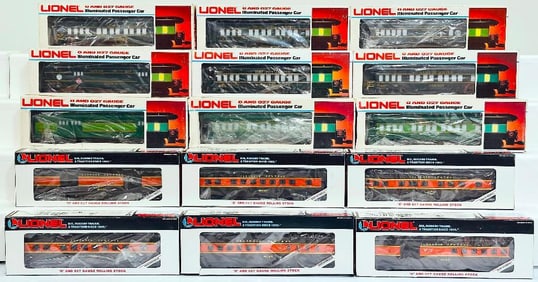 Lionel Modern O Gauge Fifteen (15) Assorted Passenger Cars Boxed