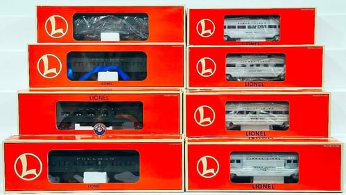 Lionel Modern O Gauge Eight (8) Assorted Passenger Cars Boxed